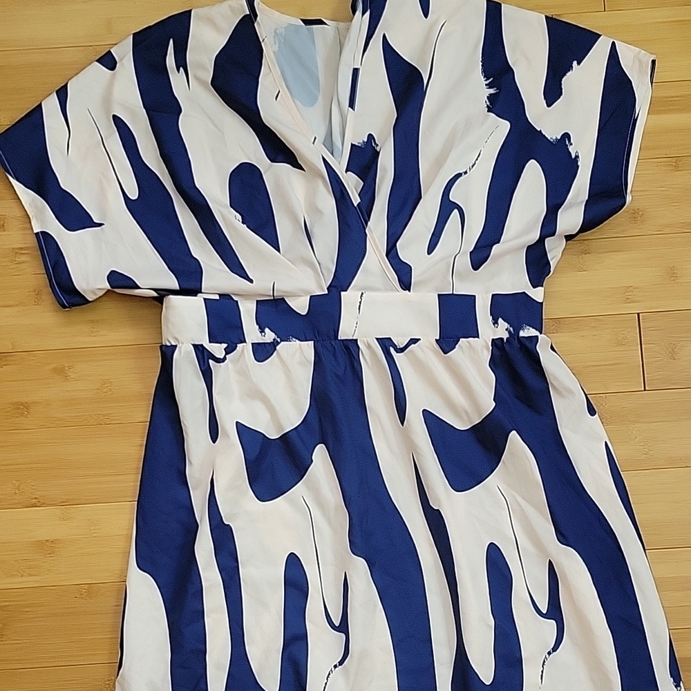 Plus Size 3X Blue & White Abstract Print Midi Dress –SHEIN